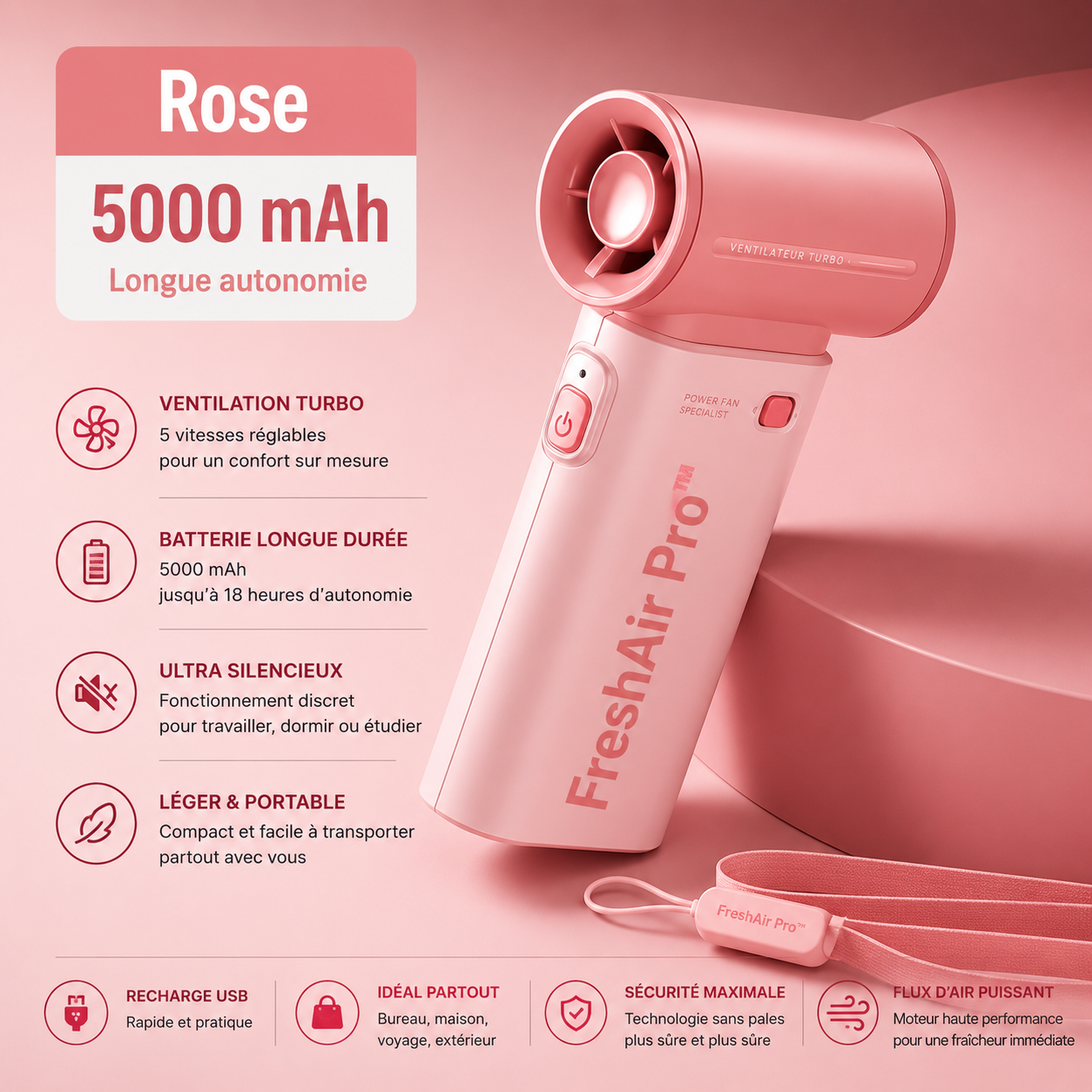 FreshAir Pro™ – Ventilateur Turbo Portable 5000 mAh