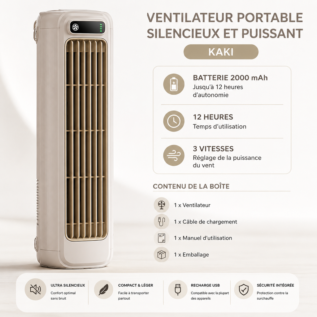 FreshAir Pro™ – Ventilateur Portable Rechargeable USB