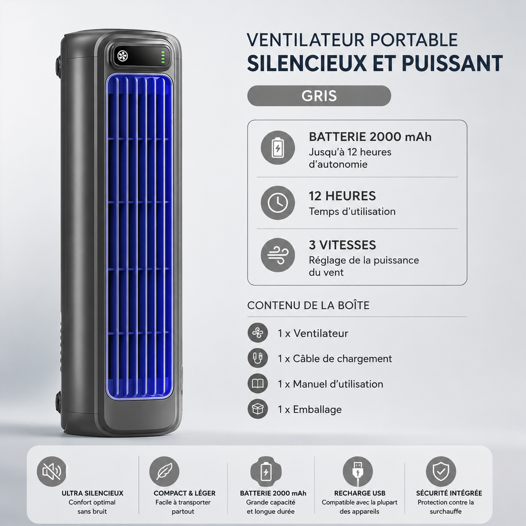 FreshAir Pro™ – Ventilateur Portable Rechargeable USB