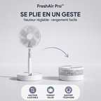 FreshAir Pro™ – Mini ventilateur pliable : démonstration du pliage, hauteur réglable et format compact