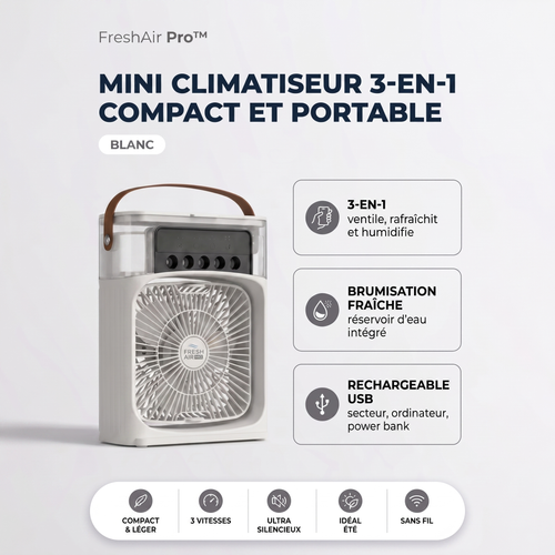 FreshAir Pro Mini Climatiseur 3-en-1 Blanc — fiche produit